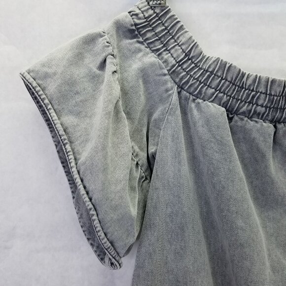 All Saints Adela Mini Dress Women's Sz 2 Denim Off The Shoulder Black Mint Grey - Picture 10 of 16